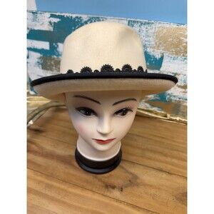Betmar Hat Cloche Fitted Womens One Size Cream Wool Felt Wide Brim Winter Warm